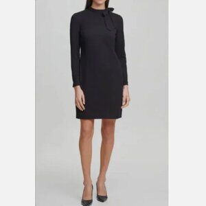 Calvin Klein Dress LBD Long Sleeve Shift Black Tie High Neck Back Zip size 16